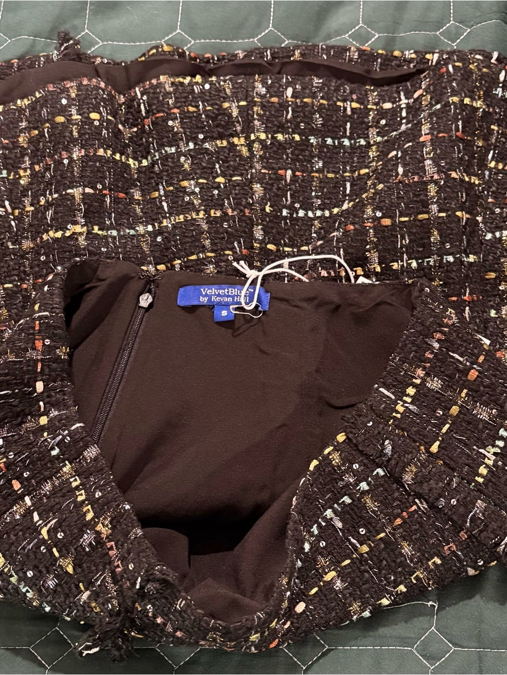 VelvetBlue Black Tweed Mini Skirt with Multicolor Flecks